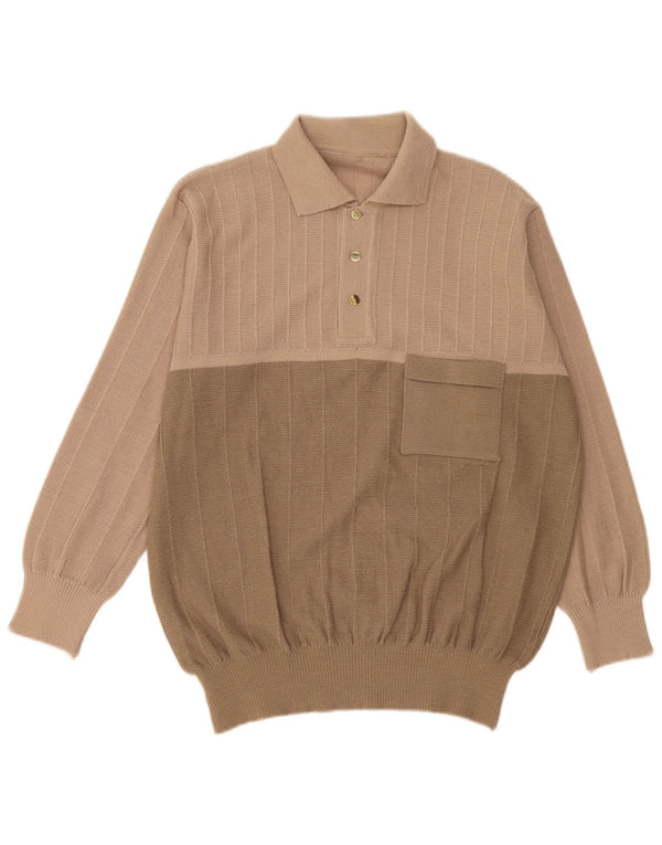 Maglione vintage da uomo con collo alto IT 54 XL Lana color block beige
