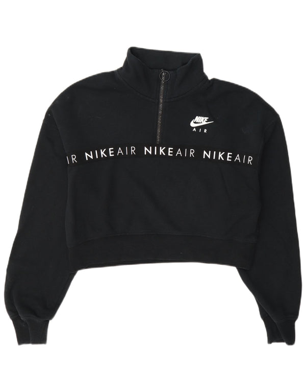 Felpa da donna con collo con zip e grafica corta Nike, maglione, UK 14, medio, blu navy