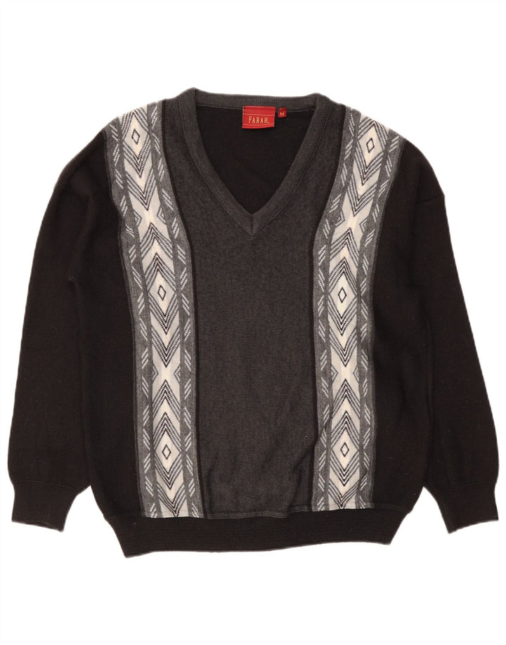 Maglione da uomo con scollo a V Farah, acrilico color block nero medio