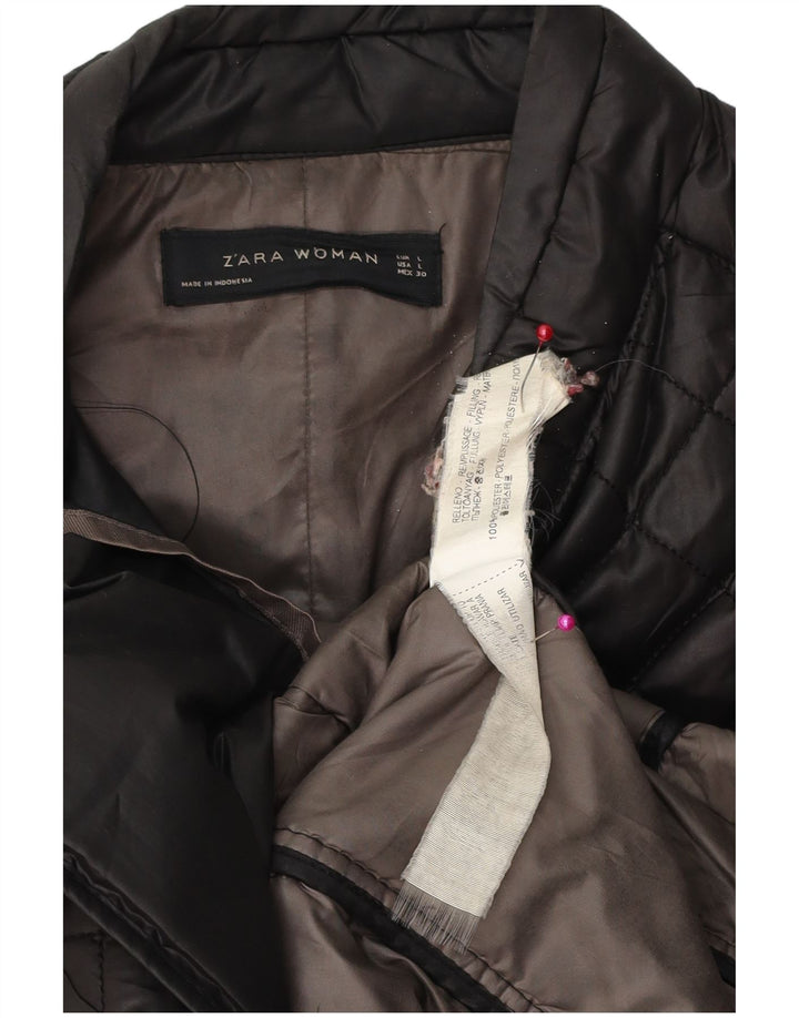 Cappotto imbottito trapuntato da donna Zara UK 16 grande poliestere nero