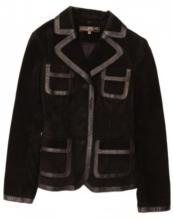 Giacca in pelle scamosciata da donna VINTAGE UK 12 pelle nera media