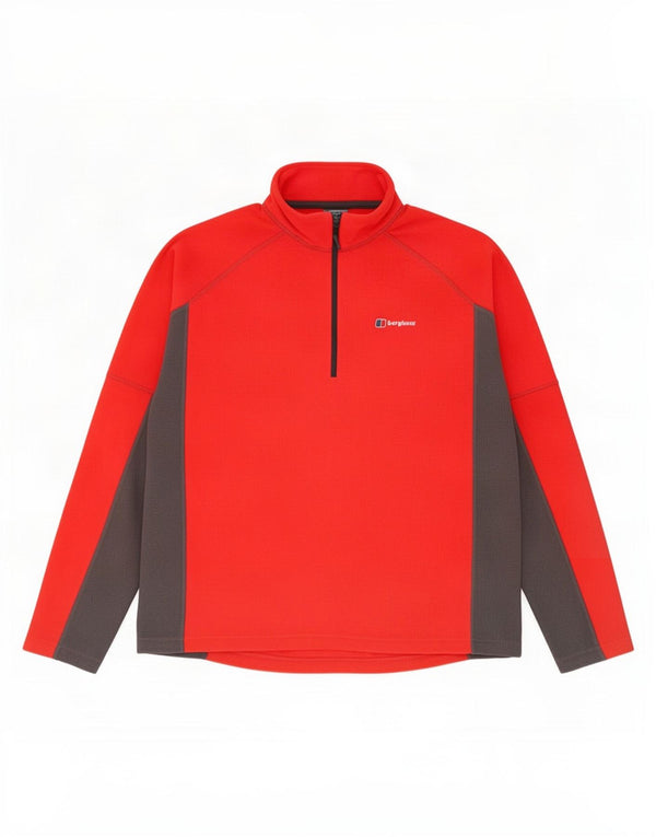 Maglione in pile da uomo Berghaus con zip e collo XL rosso a blocchi di colore
