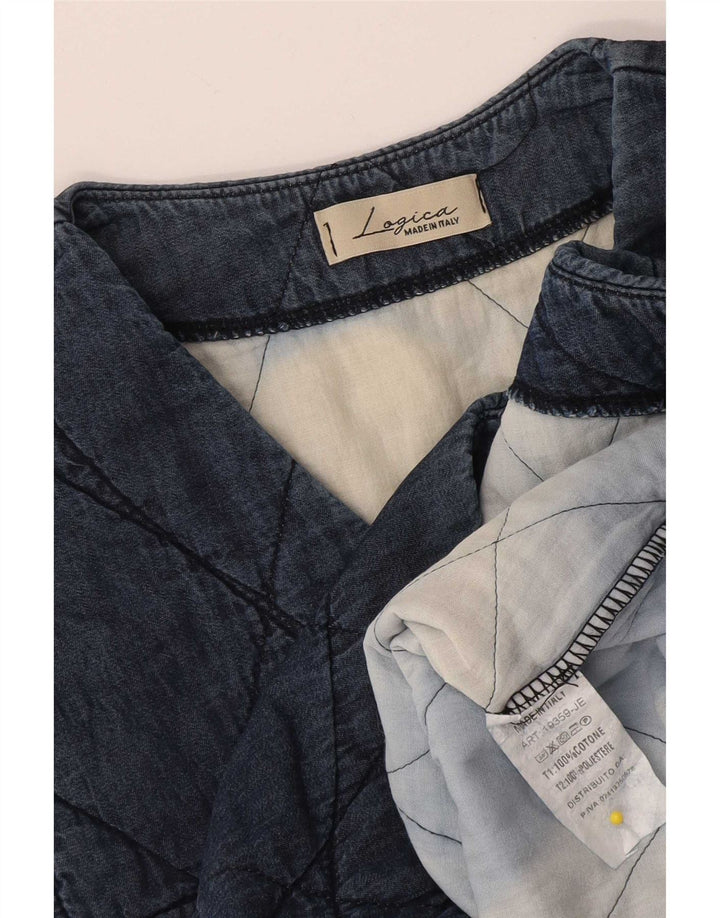 Gilet trapuntato da donna vintage UK 12 medio cotone blu navy