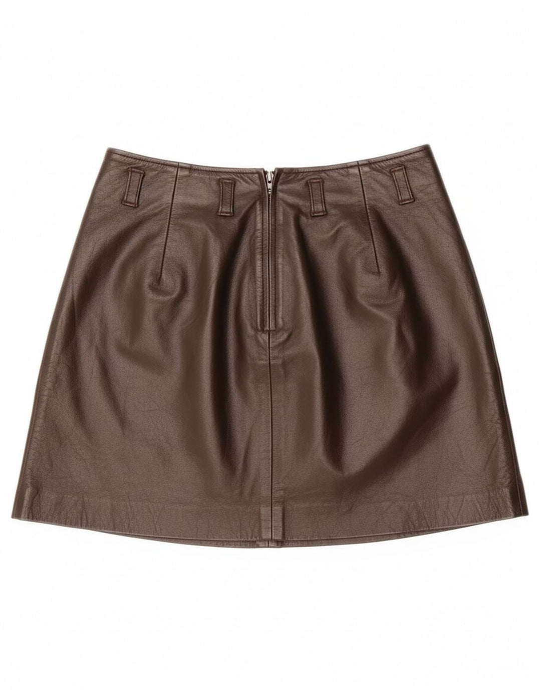 Mini gonna in pelle vintage da donna IT 40 piccola W26 in pelle marrone