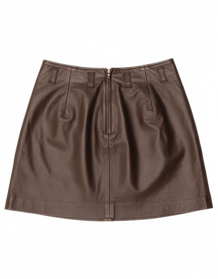 Mini gonna in pelle vintage da donna IT 40 piccola W26 in pelle marrone