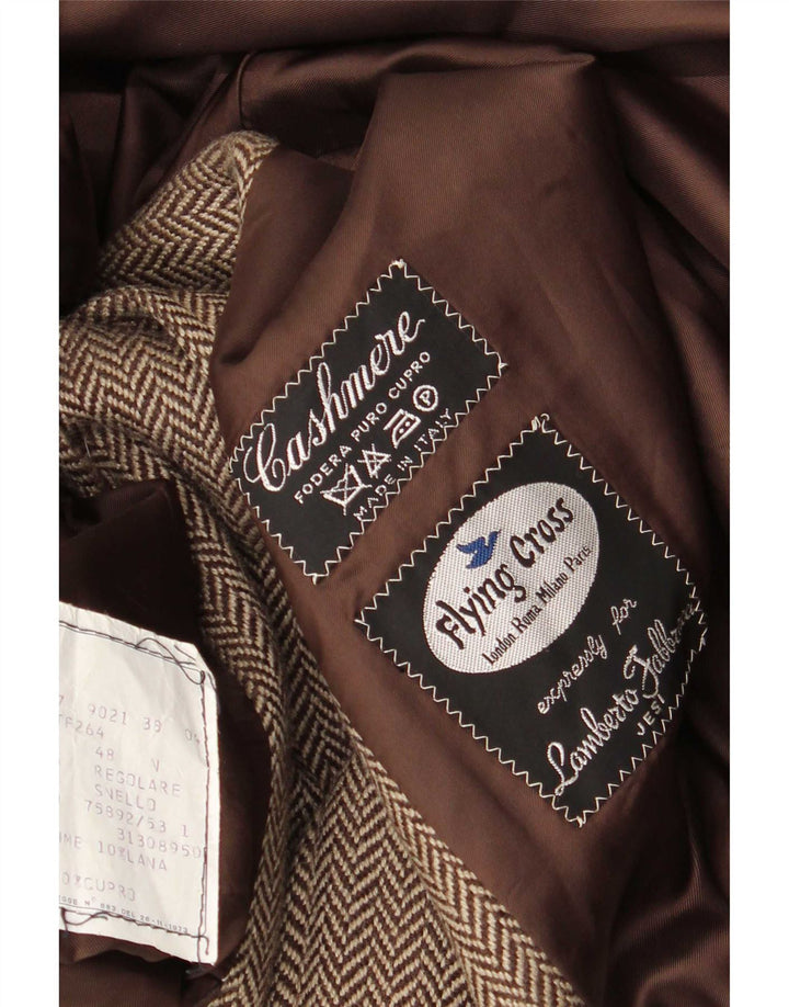 Cappotto da uomo Flying Cross IT 48 Cashmere a spina di pesce marrone medio