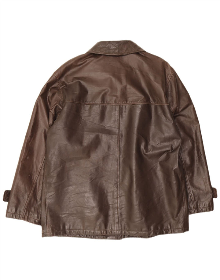 Giacca in pelle vintage da uomo vestibilità ampia IT 48 in pelle marrone medio