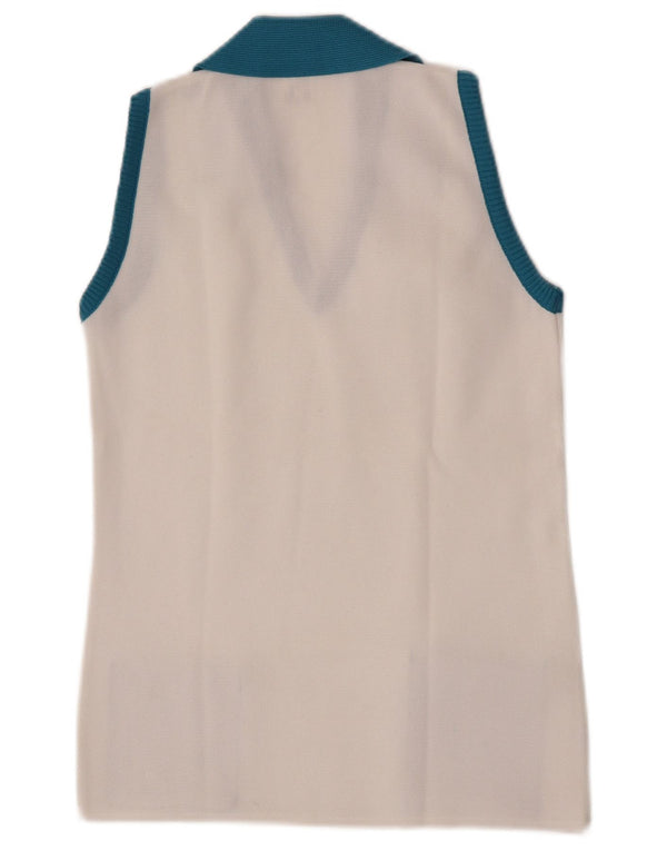 Canotta vintage da donna con collo a polo IT 42 Colorblock bianco medio