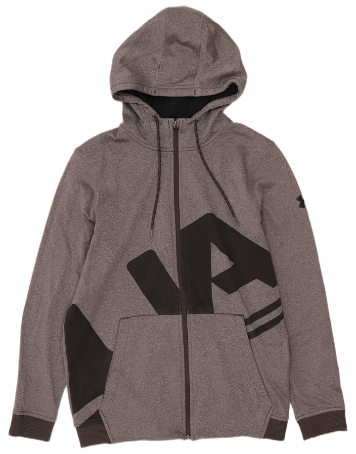 Felpa con cappuccio con zip grafica Under Armour da uomo Cold Gear piccola grigia