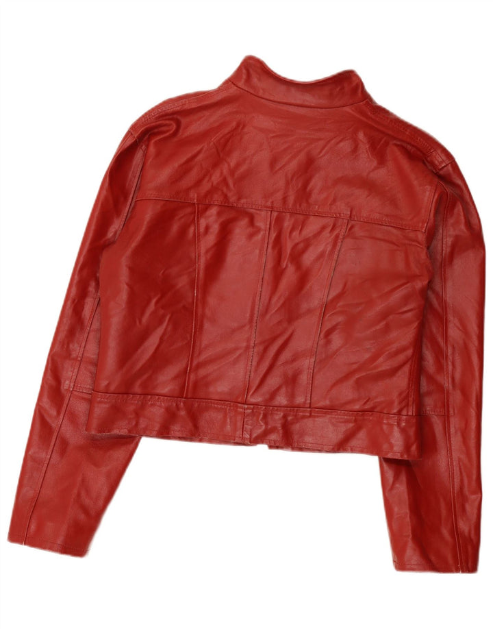 Giacca in pelle corta da donna vintage UK 14 in pelle rossa media