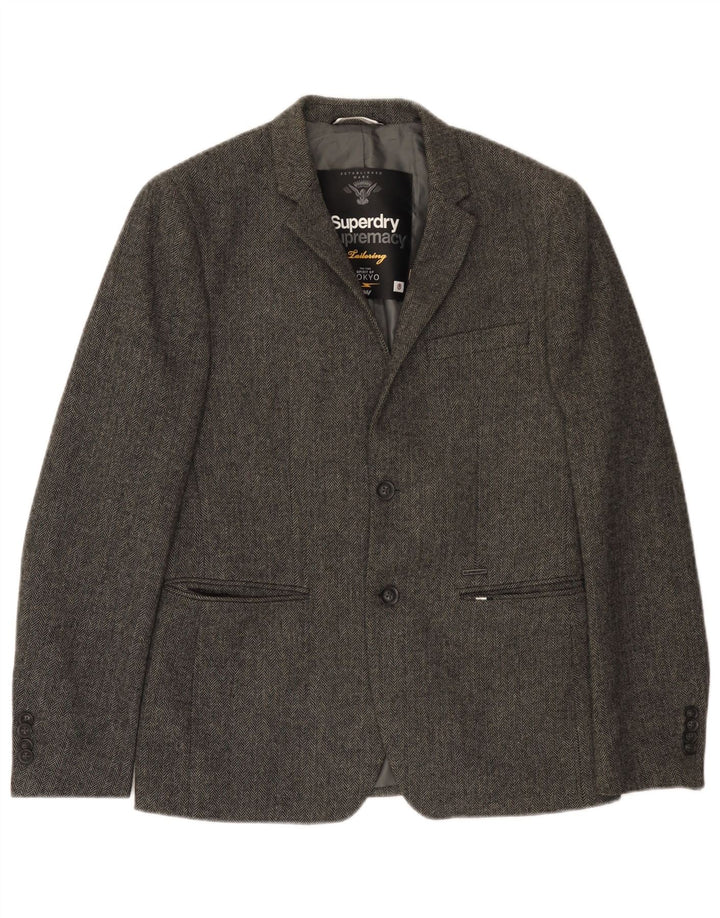 Giacca blazer da uomo a 2 bottoni Superdry UK 38 grigio medio a spina di pesce
