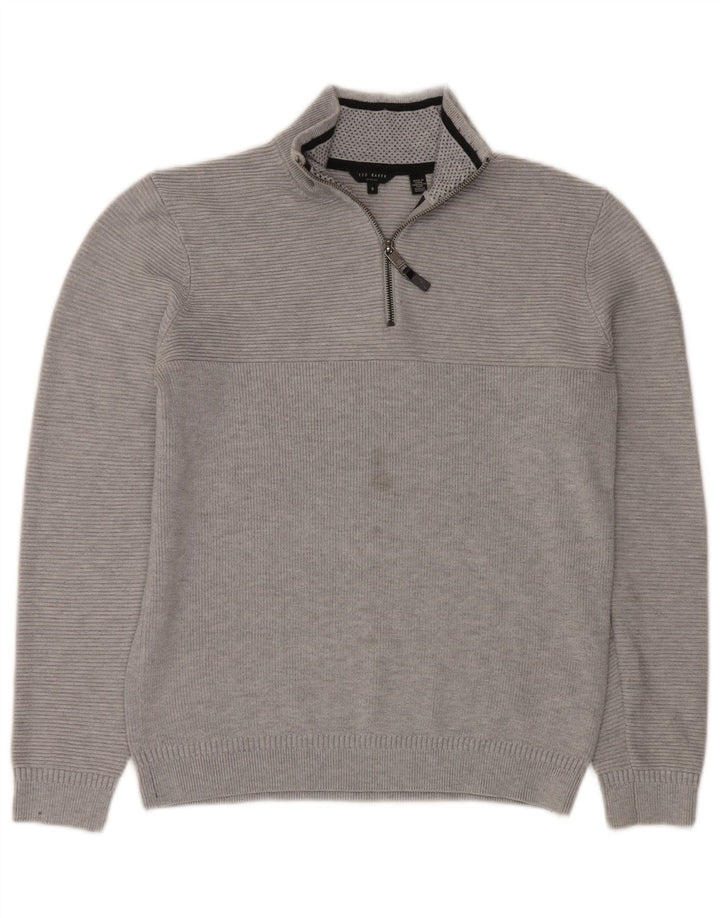 Ted Baker Maglione da uomo con zip e collo taglia 3 Poliestere grigio medio