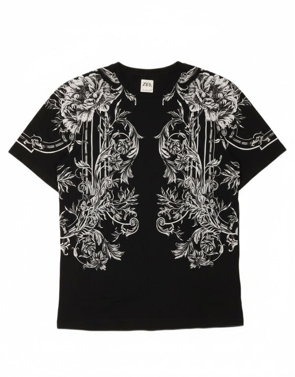 T-shirt grafica da uomo Zara Top grande nera floreale