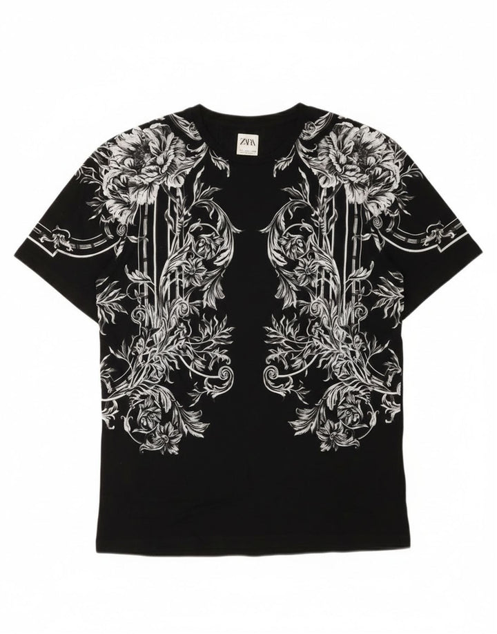 T-shirt grafica da uomo Zara Top grande nera floreale