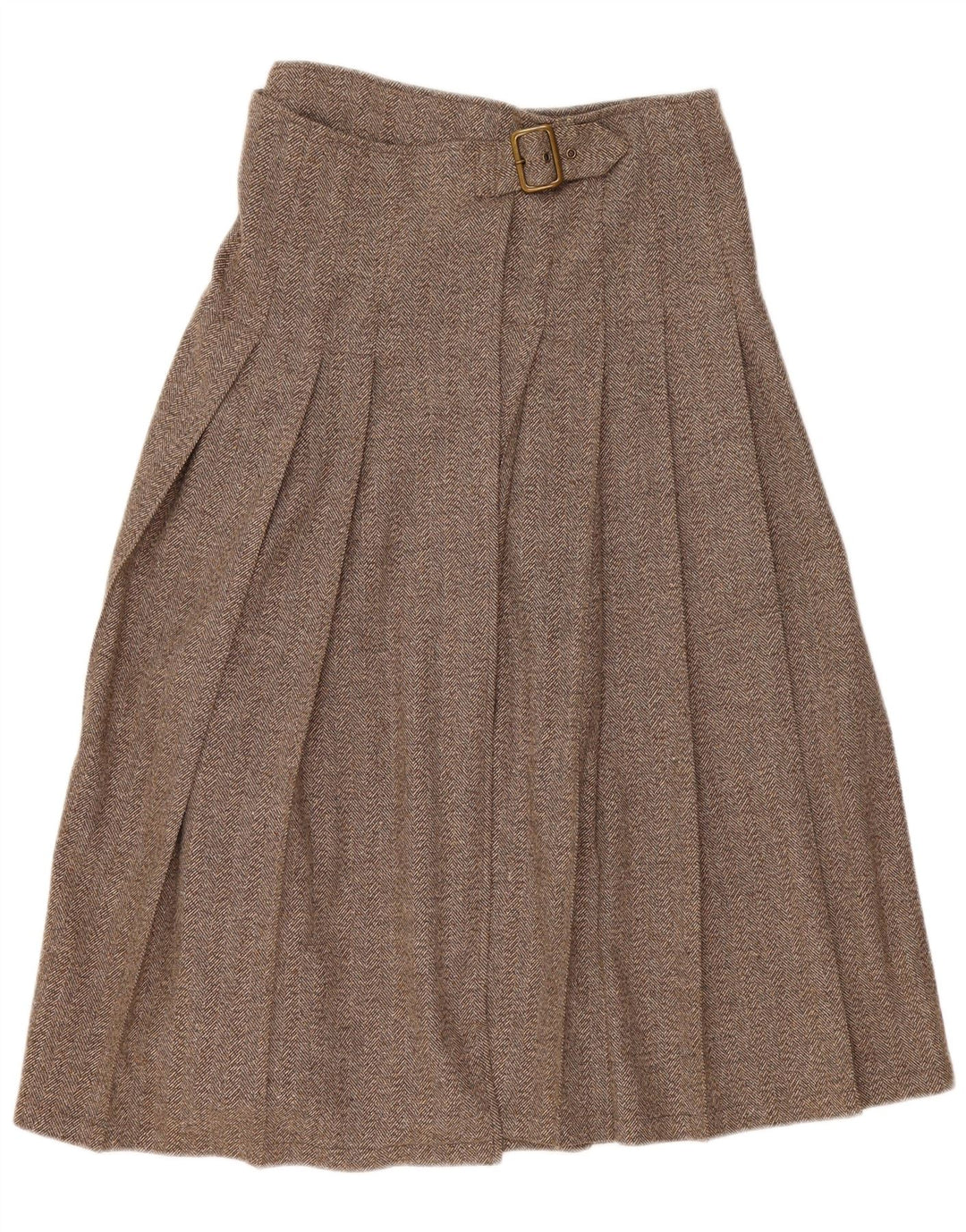 Gonna a portafoglio a pieghe vintage da donna IT 44 media W30 marrone a spina di pesce