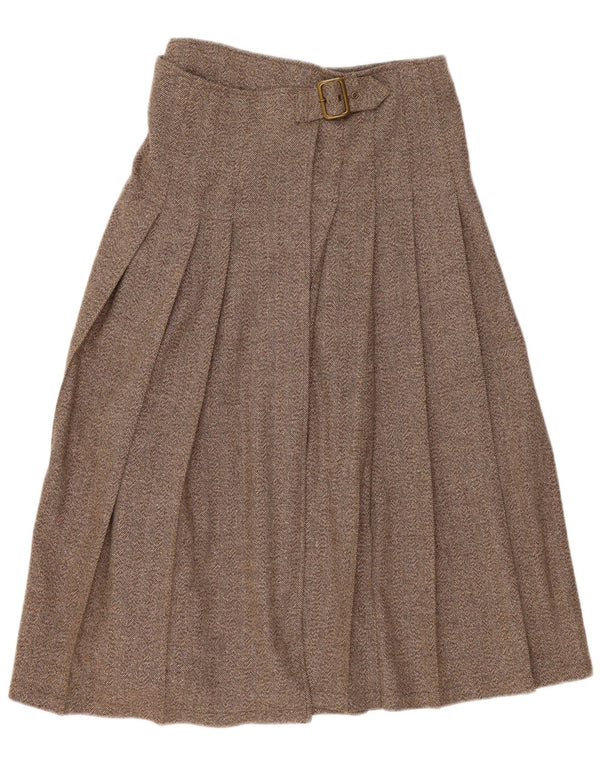 Gonna a portafoglio a pieghe vintage da donna IT 44 media W30 marrone a spina di pesce
