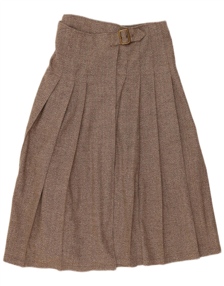 Gonna a portafoglio a pieghe vintage da donna IT 44 media W30 marrone a spina di pesce