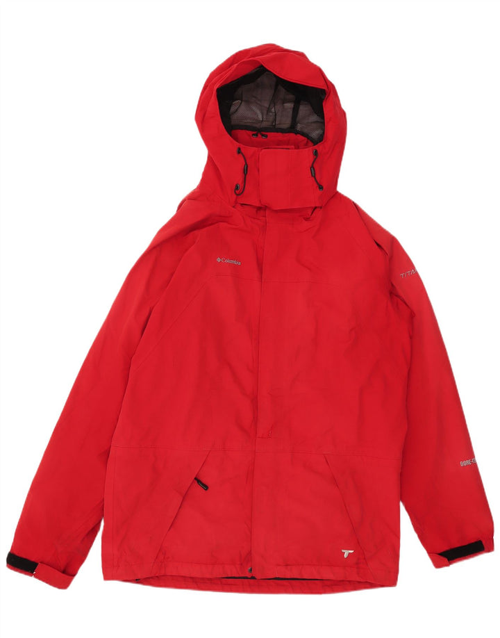 Giacca antipioggia Columbia da uomo con cappuccio in titanio UK 38 poliestere rosso medio