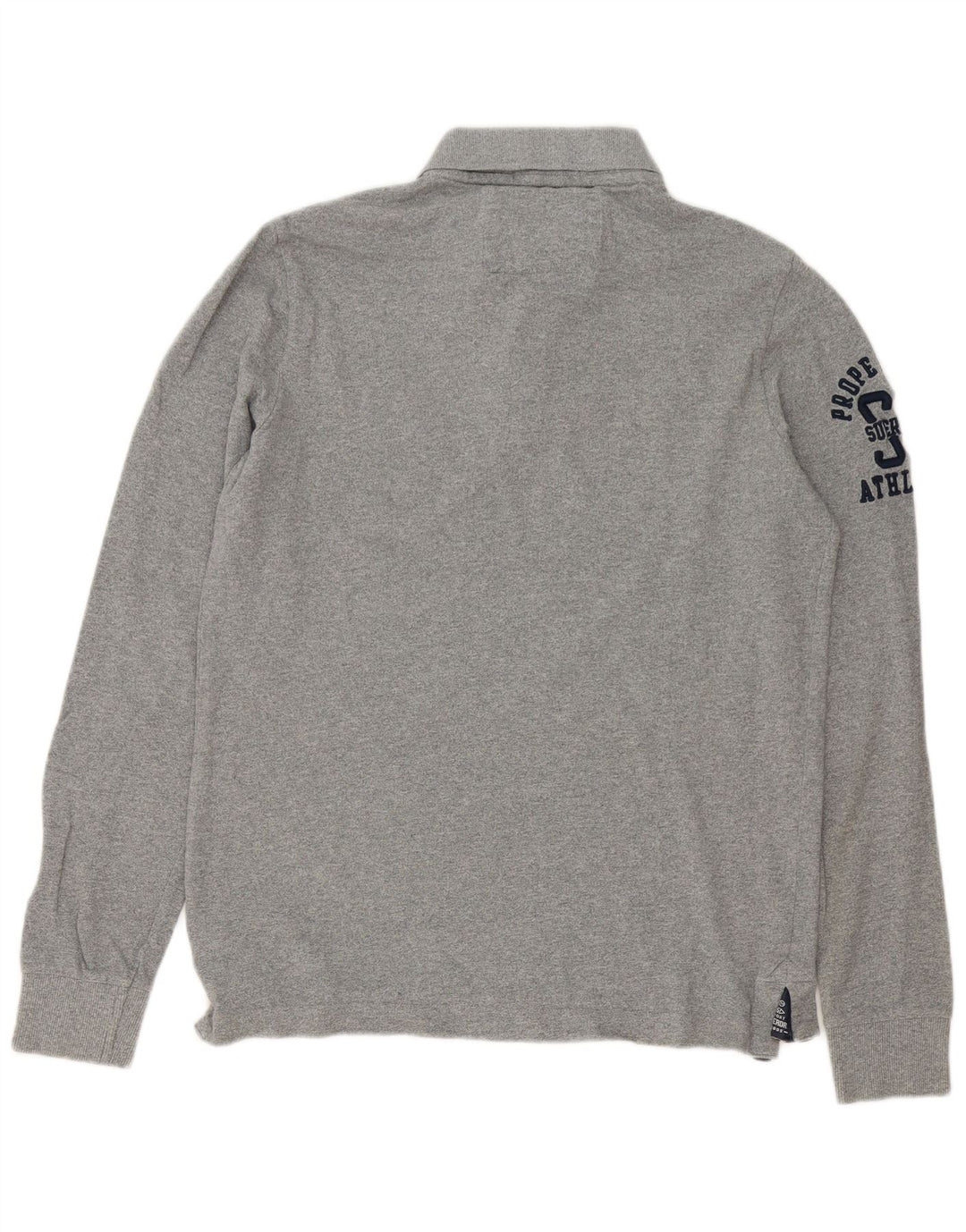 Polo da uomo a maniche lunghe con grafica Superdry Large in cotone grigio