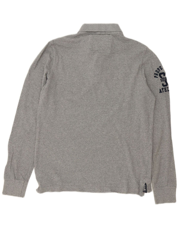 Polo da uomo a maniche lunghe con grafica Superdry Large in cotone grigio