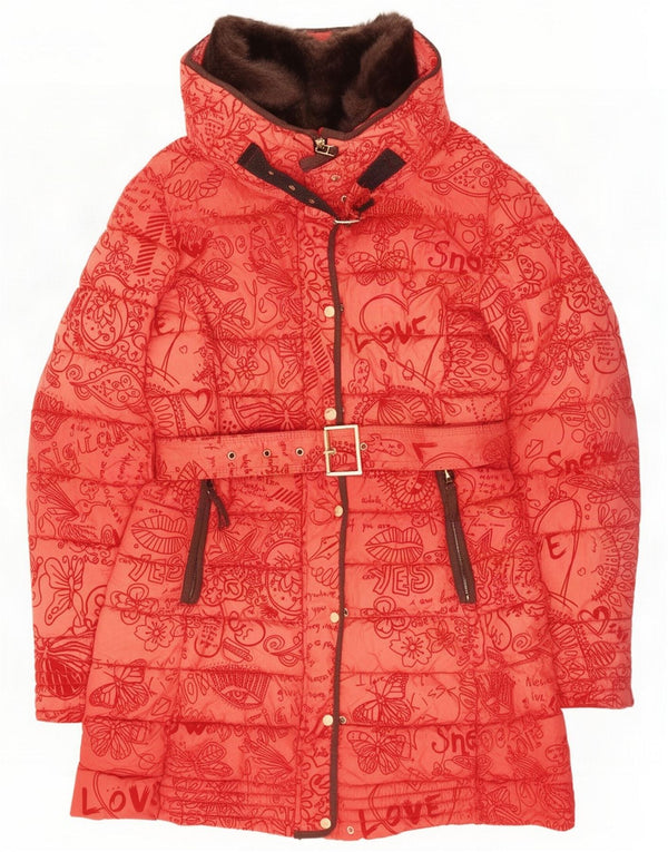 Desigual Cappotto imbottito con cappuccio grafico da donna EU 40 Medio Rosso floreale