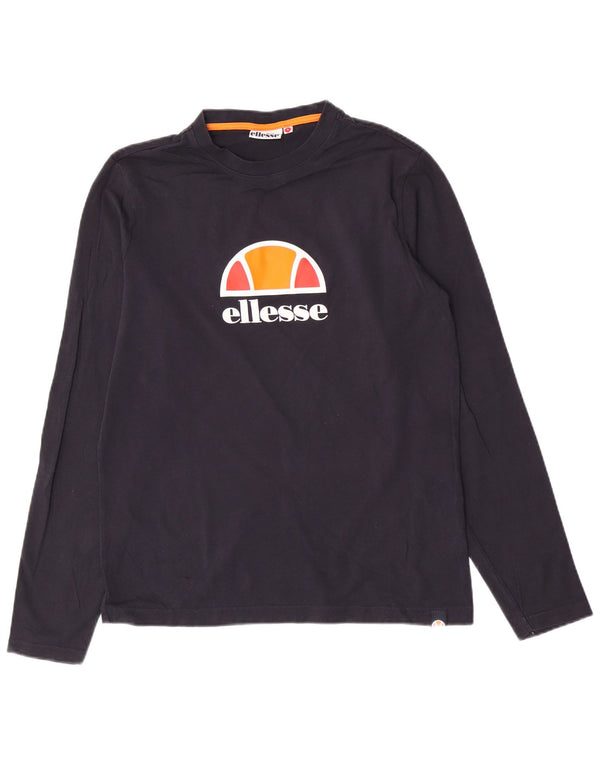Ellesse Top grafico da uomo a maniche lunghe piccolo in cotone blu navy