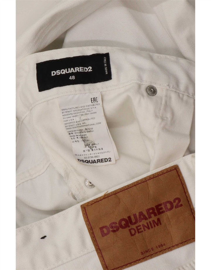 Jeans slim invecchiati da uomo Dsquared2 W36 L28 cotone bianco