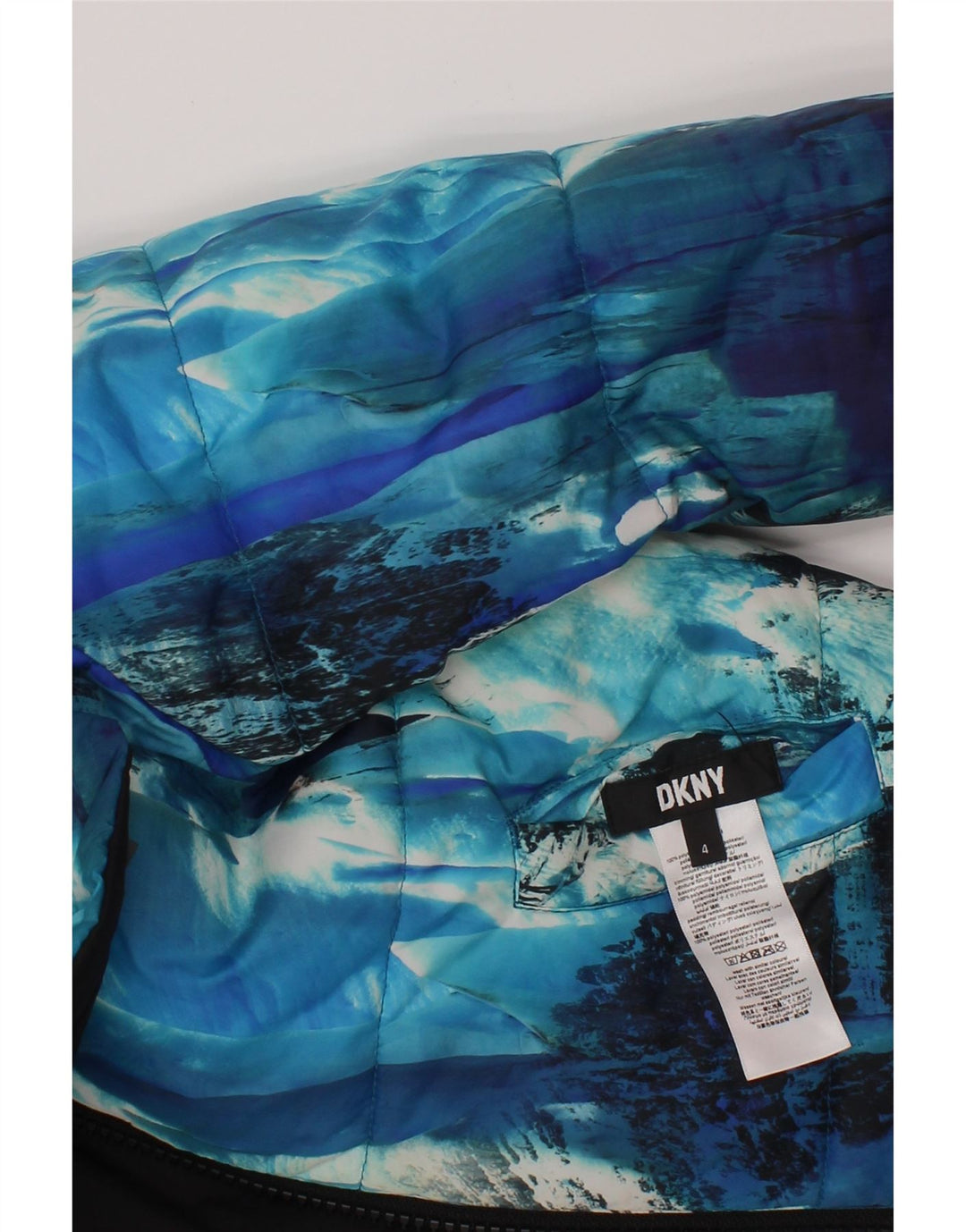 Giacca imbottita reversibile con cappuccio Dkny per ragazzi 3-4 anni in poliestere blu tie-dye