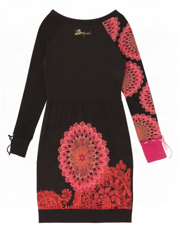 Desigual Abito tubino a maniche lunghe con grafica da donna UK 8 Small Black Floral