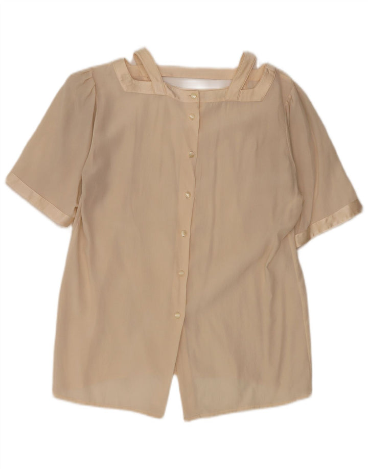 Camicetta camicia a maniche corte da donna vintage UK 12 Beige medio