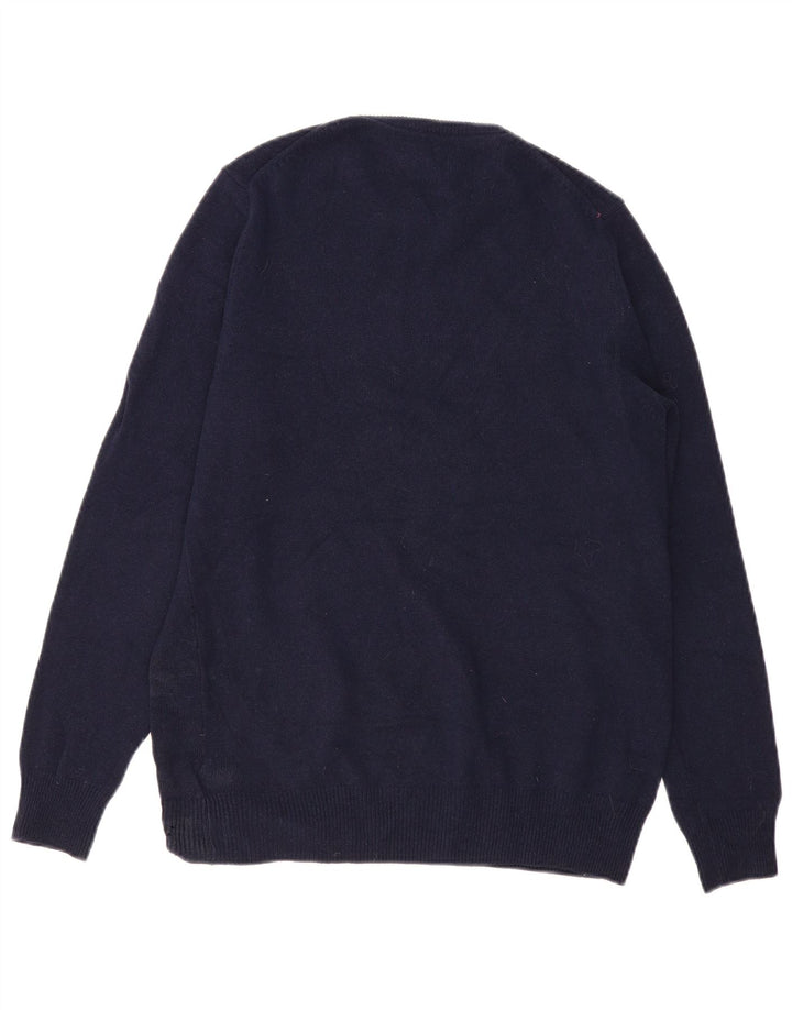 Maglione maglione girocollo da uomo Marks & Spencer medio blu navy in lana d'agnello