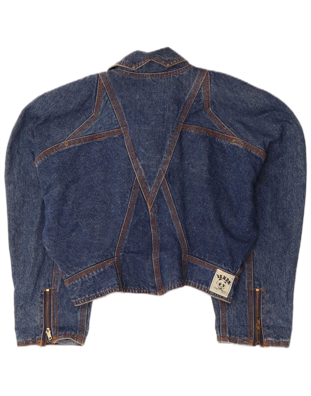 Giacca in denim con maniche a 3/4 corta oversize da donna Panda EU 36 piccola blu