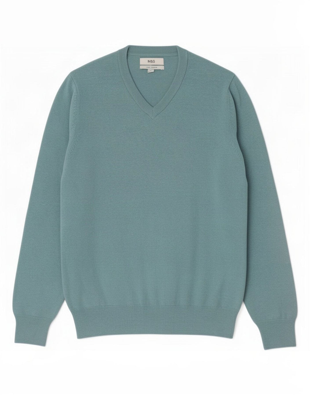 Maglione da uomo con scollo a V Marks & Spencer in cotone blu medio