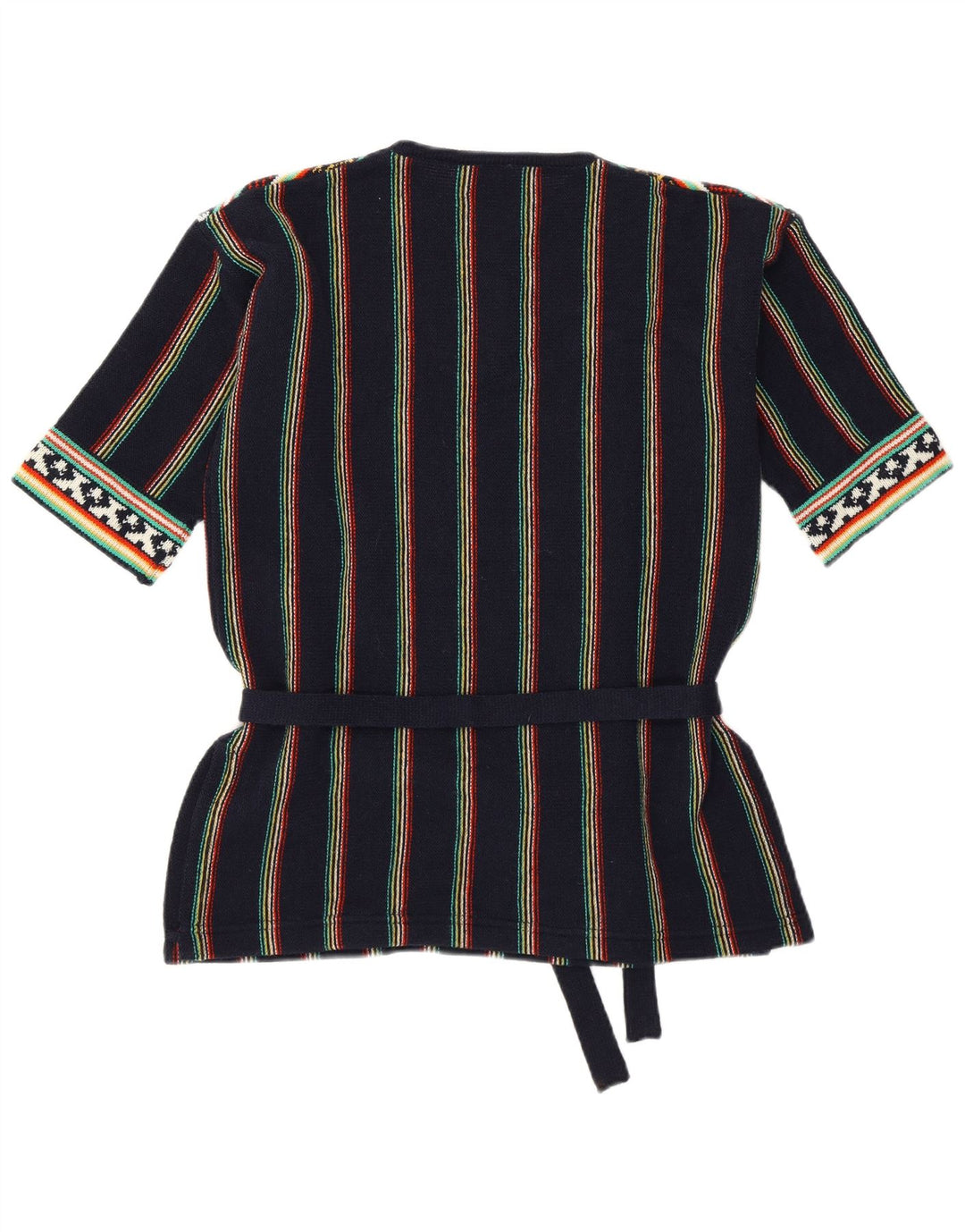 Maglione vintage da donna con scollo a V UK 12 medio blu navy a righe retrò