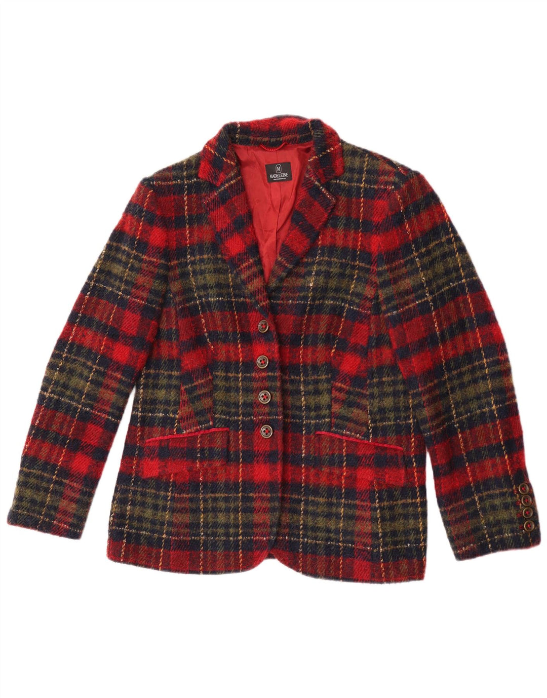 Giacca blazer a 4 bottoni da donna Madeleine UK 14 quadri bordeaux medio