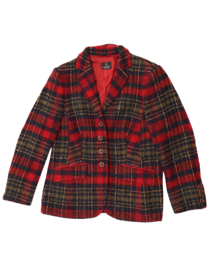 Giacca blazer a 4 bottoni da donna Madeleine UK 14 quadri bordeaux medio