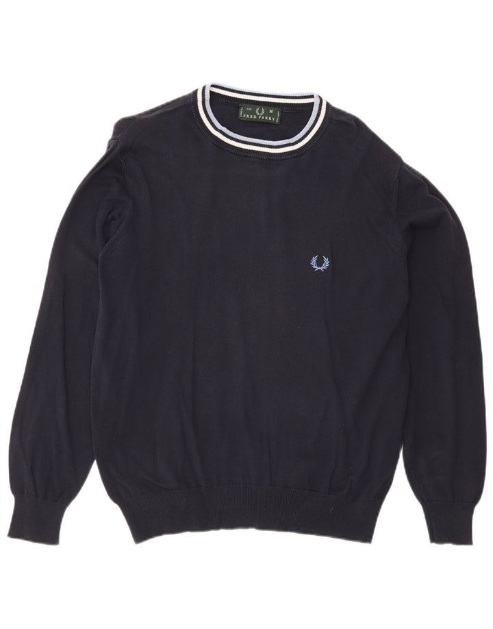 Maglione girocollo da uomo Fred Perry in cotone a righe medie blu navy