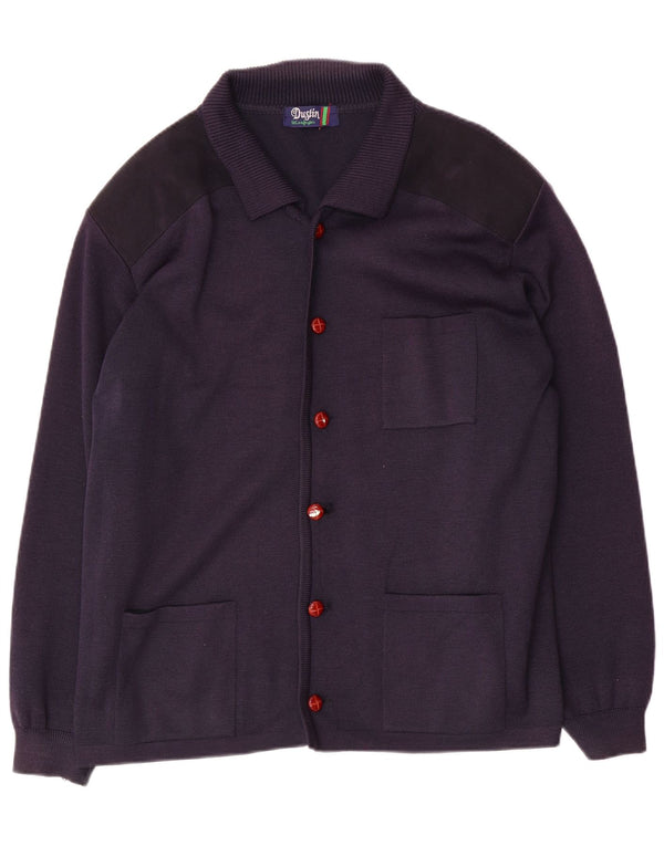 Maglione cardigan vintage da uomo grande blu navy