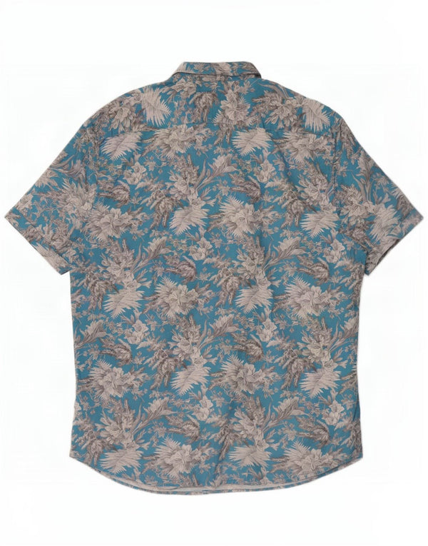 Ted Baker Camicia hawaiana a maniche corte da uomo taglia 6 2XL cotone floreale blu