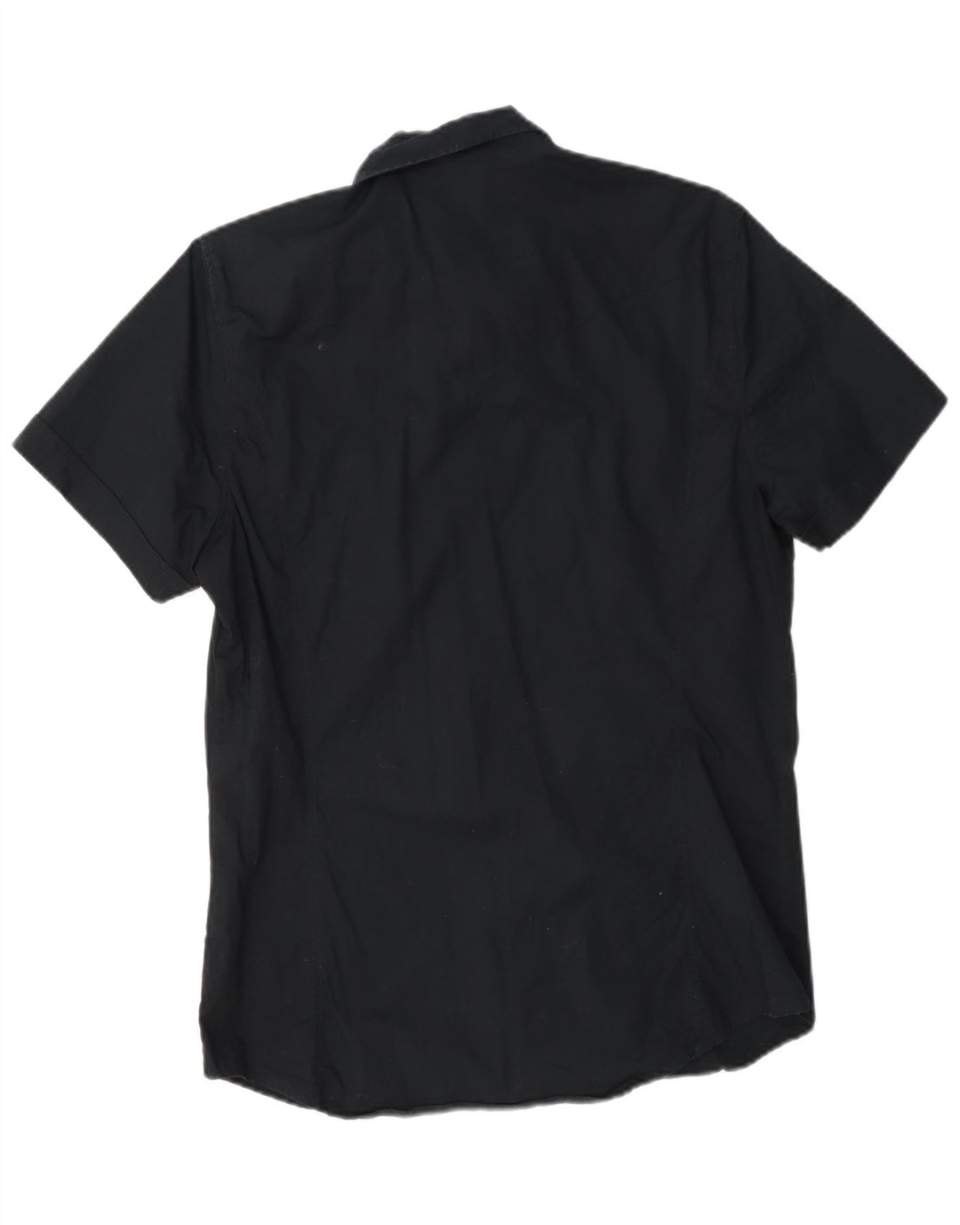 Camicia Benetton Uomo Manica Corta Large Blu Navy Cotone