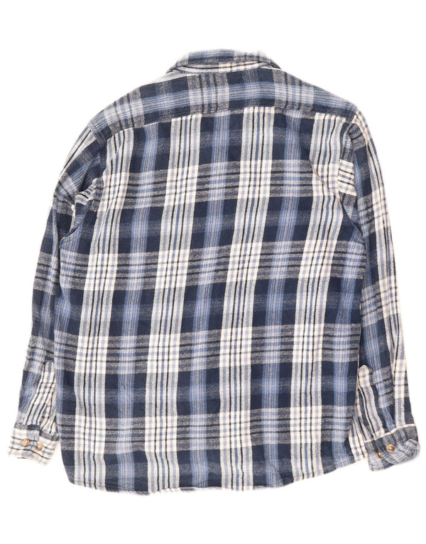 VINTAGE Camicia da uomo in flanella di cotone a quadri blu grande