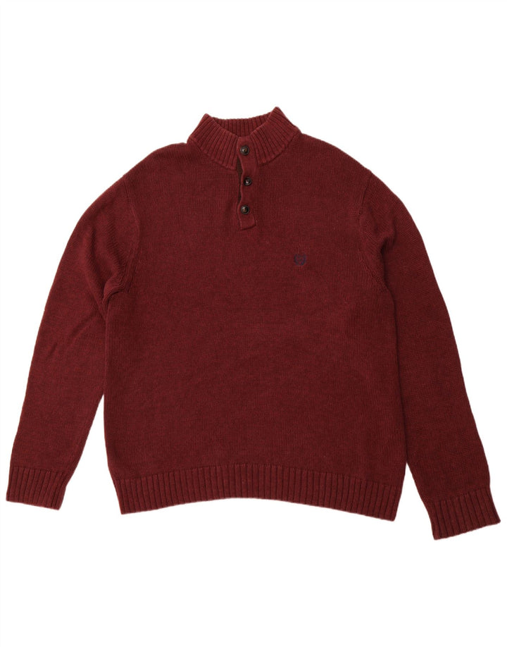 CHAPS Maglione da uomo con collo a bottoni XL in cotone marrone