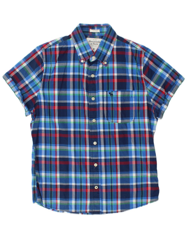 Camicia a maniche corte da uomo Muscle Abercrombie & Fitch in cotone a quadri blu medio