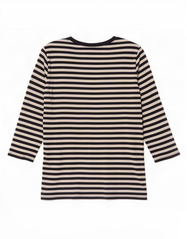 Top da donna Benetton manica 3/4 UK 12 cotone a righe blu navy medio