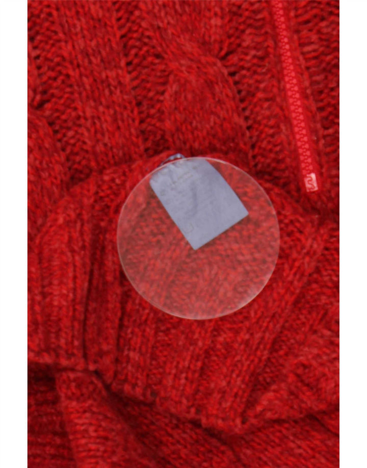 Maglione vintage da uomo con zip e collo grande in lana rossa