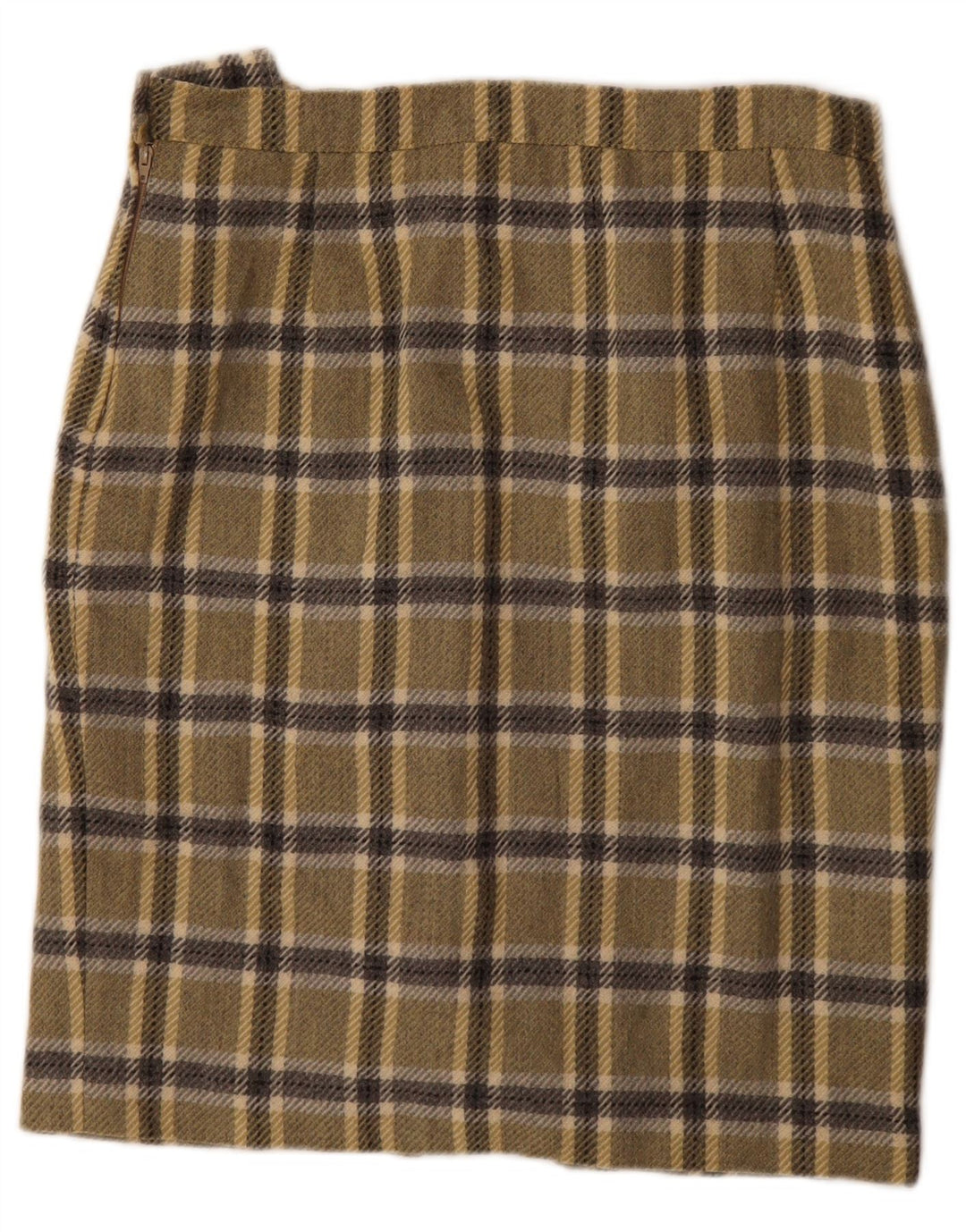 Gonna a tubino vintage da donna W30 a quadri color kaki medio