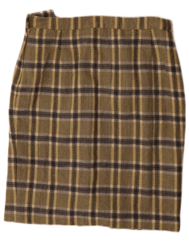 Gonna a tubino vintage da donna W30 a quadri color kaki medio