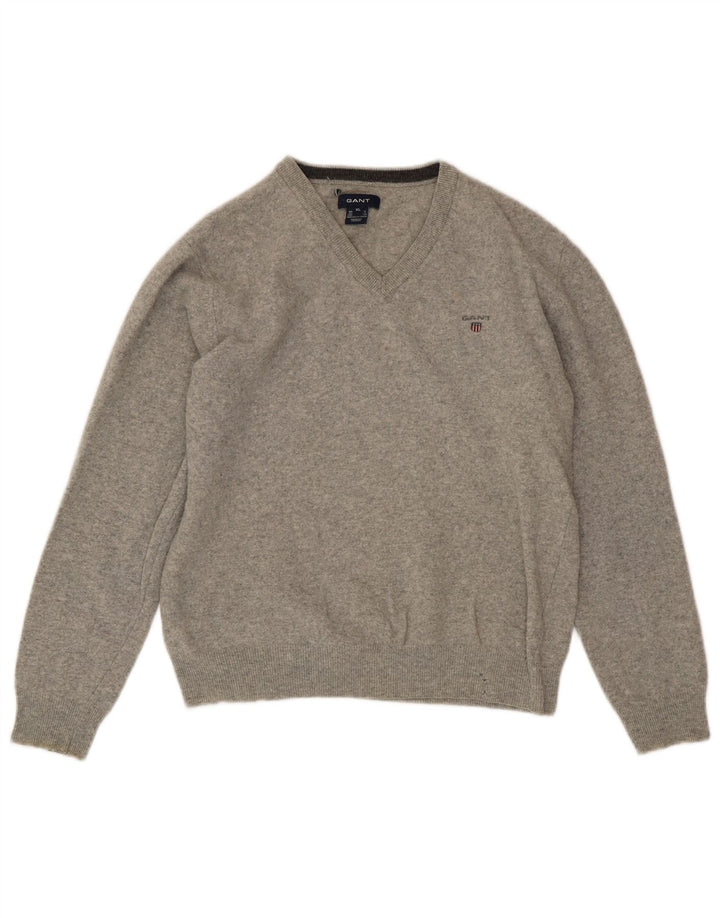 Gant maglione da donna con scollo a V UK 18 XL lana grigia