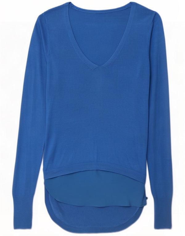 Oasis Maglione da donna lungo con scollo a V UK 10 piccolo in viscosa blu