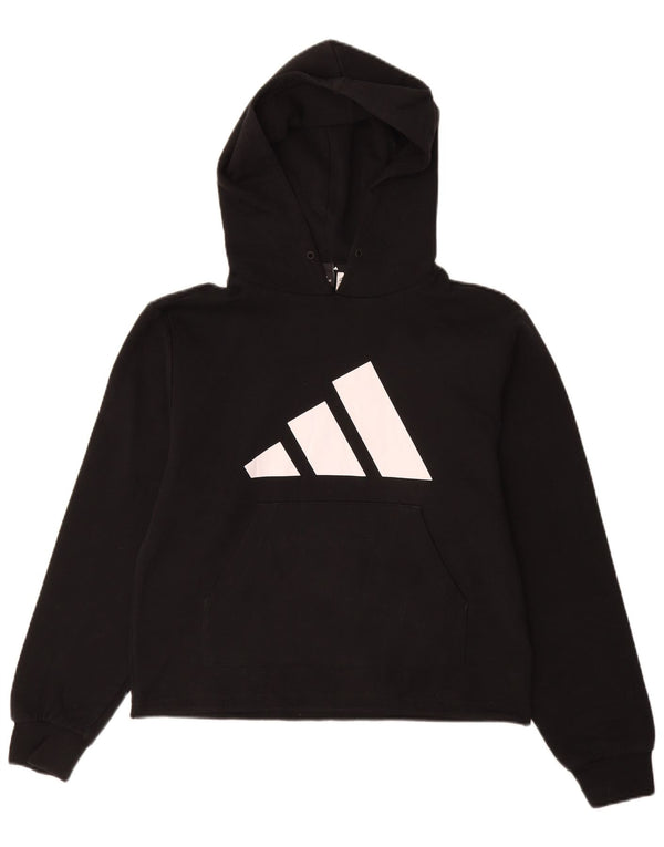 Felpa con cappuccio grafica da donna Adidas UK 12/14 cotone nero medio